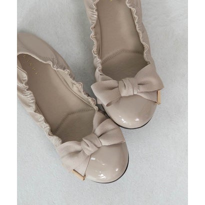 ランダ RANDA リボンギャザーエナメルフラットパンプス （BEIGE）｜詳細画像