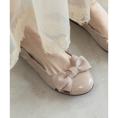 ランダ RANDA リボンギャザーエナメルフラットパンプス （BEIGE）｜詳細画像