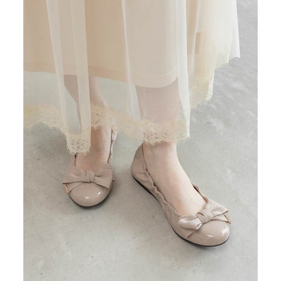 ランダ RANDA リボンギャザーエナメルフラットパンプス （BEIGE）｜詳細画像
