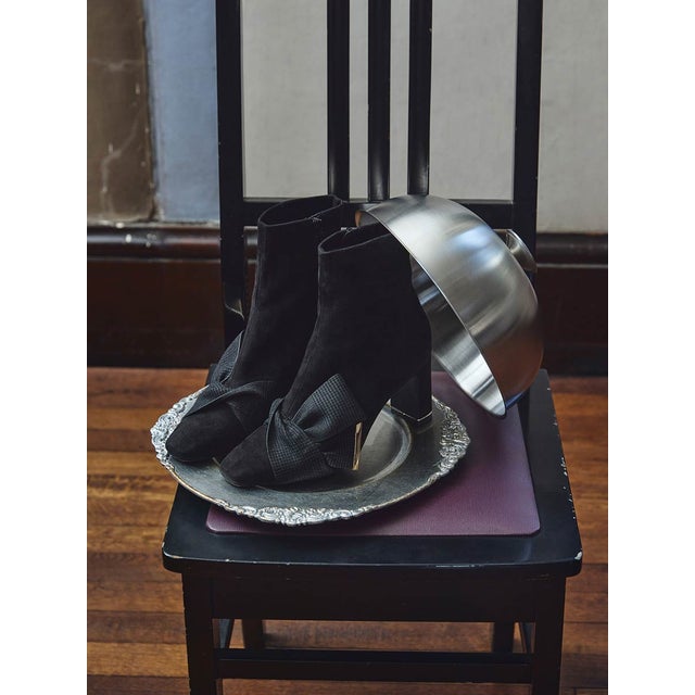 ワイドツイストリボンショートブーツ （BLACK）