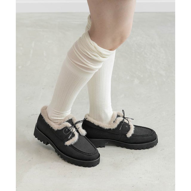 レースアップファーモカシンシューズ （BLACK）