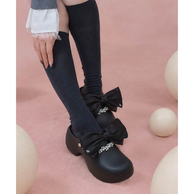4WAY リボンデザインリカバリークロッグサンダル （BLACK）