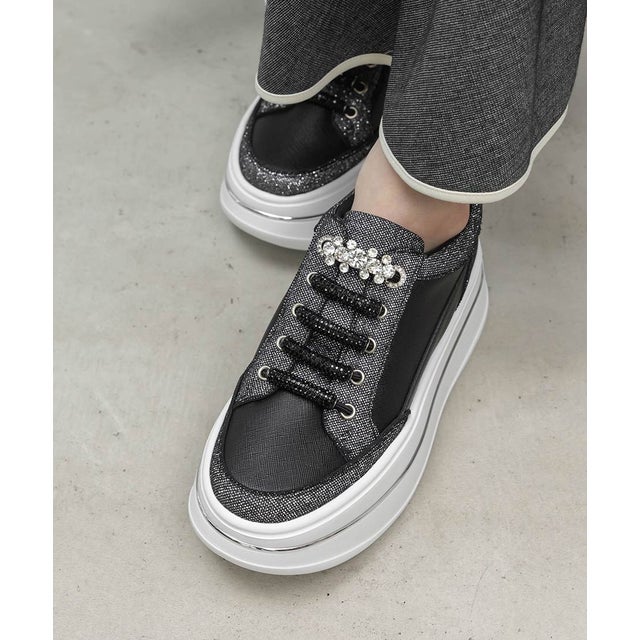 ビジューデザインプラットフォームスニーカー （BLACK）