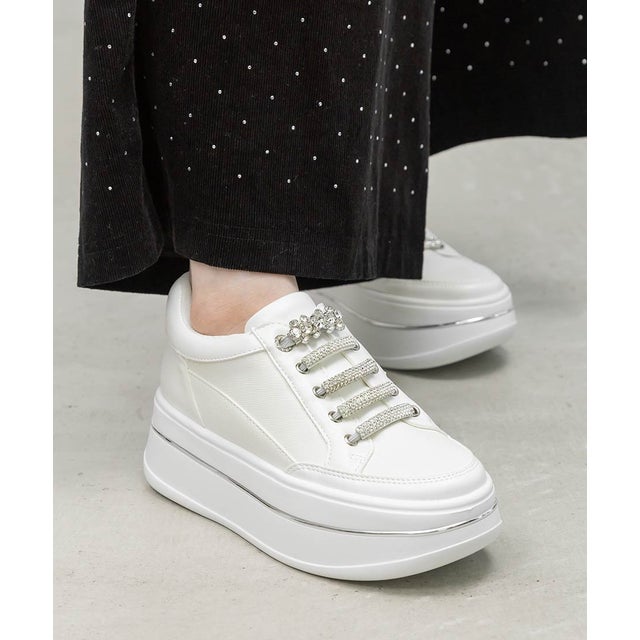 ビジューデザインプラットフォームスニーカー （WHITE）