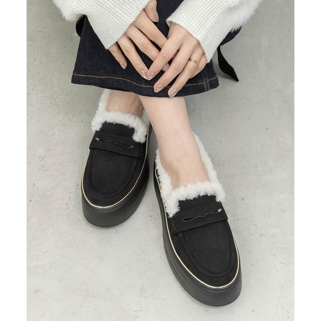 ファートリムプラットフォームローファー （BLACK）