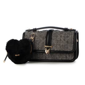 【Heart Collection】ファーポーチ付きラメツイードスマホショルダー （BLACK）