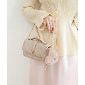 【Heart Collection】ファーポーチ付きラメツイードスマホショルダー （PINK）