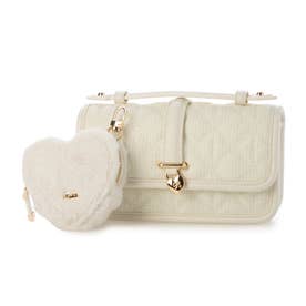 【Heart Collection】ファーポーチ付きラメツイードスマホショルダー （IVORY）