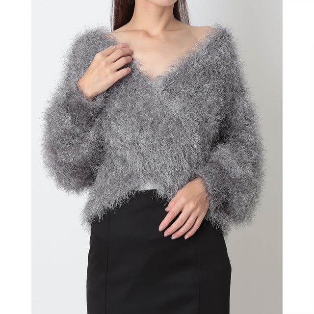 ラメシャギーカシュクールニット （GRAY）