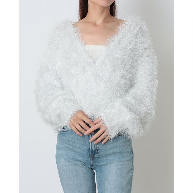 ラメシャギーカシュクールニット （WHITE）
