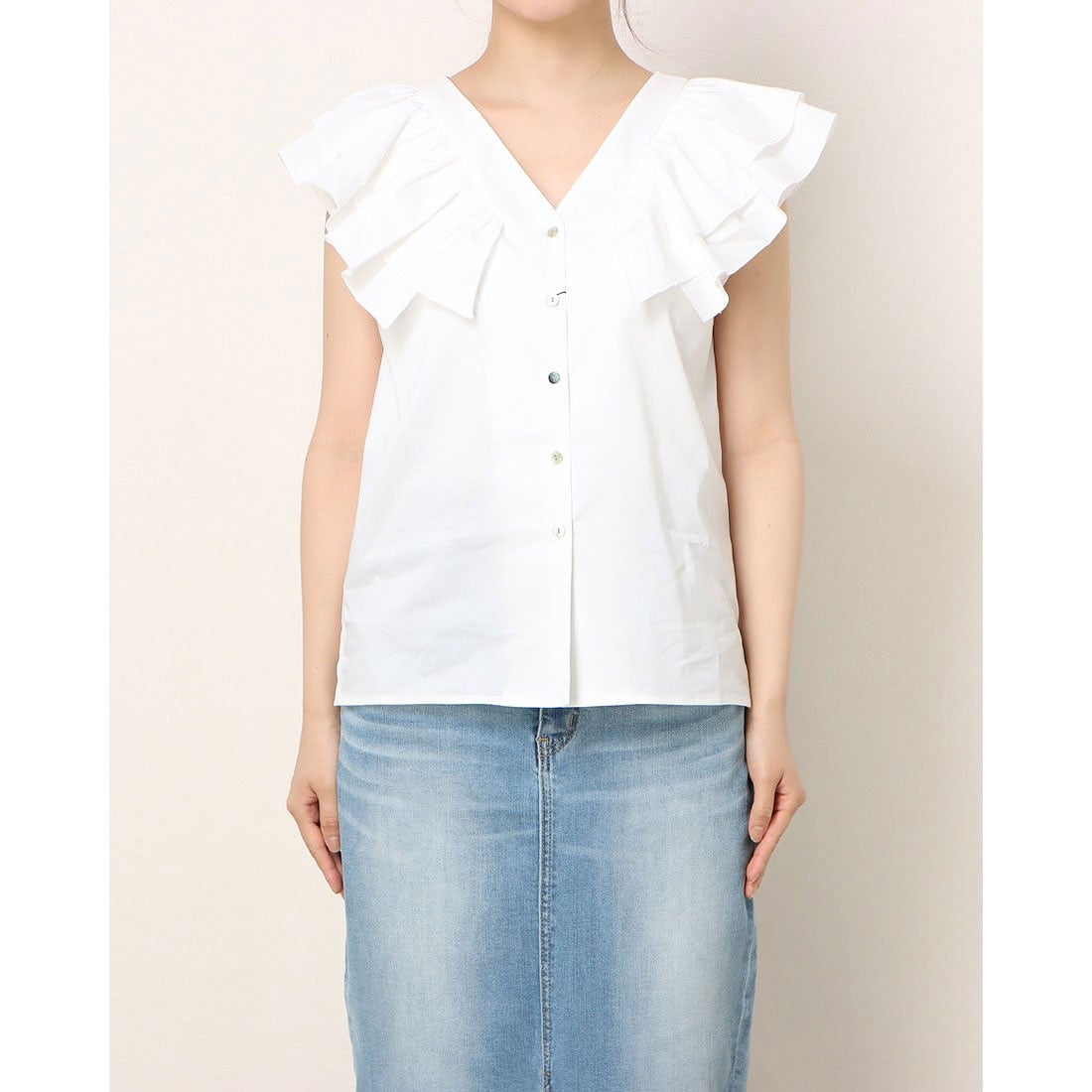 ランダ RANDA ラッフルフリルブラウス （WHITE） -靴＆ファッション