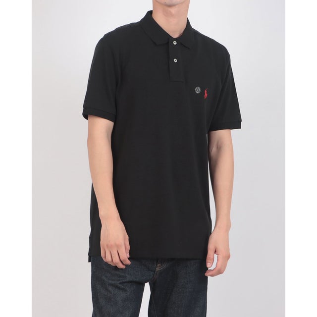 カスタムスリム ソリッドメッシュ コットン 半袖ポロシャツ （POLO BLACK/C3870）