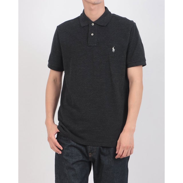 カスタムスリム ソリッドメッシュ コットン 半袖ポロシャツ （BLACK MARL HEATHER）