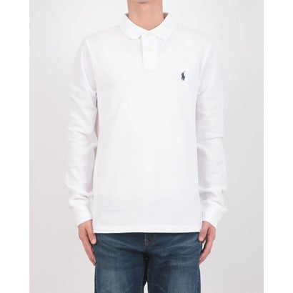 ラルフローレン RALPH LAUREN カスタムスリム ソリッドメッシュ コットン 長袖ポロシャツ （WHITE）｜詳細画像