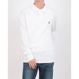 カスタムスリム ソリッドメッシュ コットン 長袖ポロシャツ （WHITE）