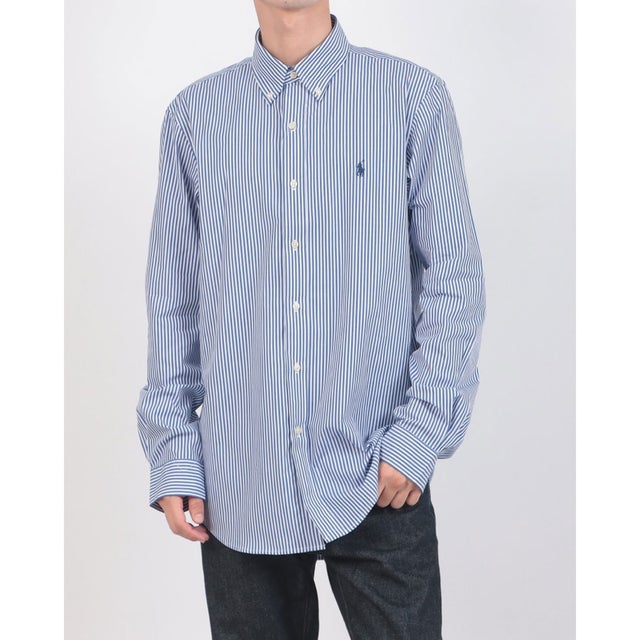 ポニーワンポイント カスタムフィット ボタンダウン 長袖コットンシャツ （BLUE/WHITE BENGAL STRIPE）