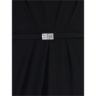 ラルフローレン セール仕入れ☆ブラックジャージ素材のケープ襟・袖ベルト付ロングドレス｜詳細画像