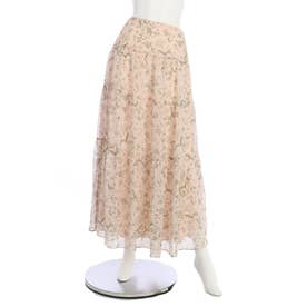 セール仕入れ☆$135 ライトピンクフラワー柄シフォン素材のフレアスカート