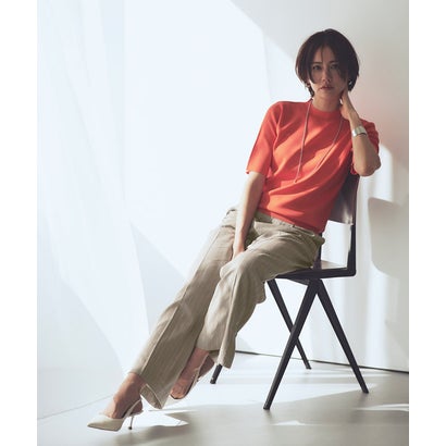 リネン混ストライプストレートパンツ （グレージュ）｜詳細画像