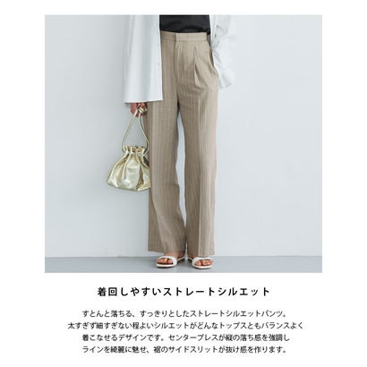 リネン混ストライプストレートパンツ （グレージュ）｜詳細画像