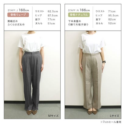 リネン混ストライプストレートパンツ （グレージュ）｜詳細画像