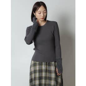 ファースリーブリブニットトップス （チャコールグレー）