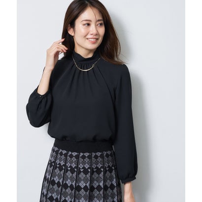 【通勤／セレモニー】プチハイネック シフォンブラウス （サックスブルー(090)）｜詳細画像