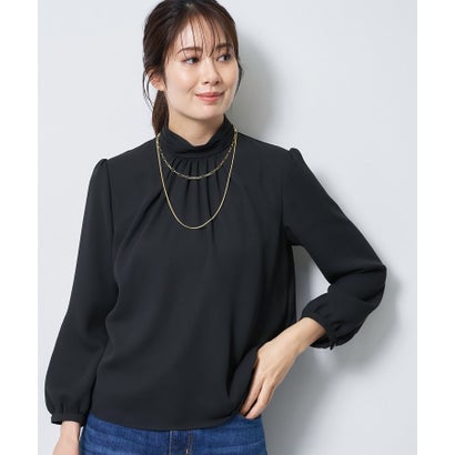 【通勤／セレモニー】プチハイネック シフォンブラウス （サックスブルー(090)）｜詳細画像