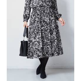 【セットアップ可】フラワー柄シャーリングフレアスカート （ブラック(119)）