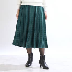【WEB限定カラーあり／洗える】ジャガード編みプリーツ風スカート （ダークグリーン(423)）