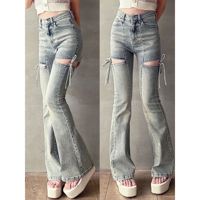 カットアウトリボンデニムパンツ （ICE）
