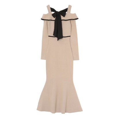 バイカラーマーメイドニットワンピース （レッド）｜詳細画像