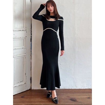 バイカラーマーメイドニットワンピース （ブラック）｜詳細画像
