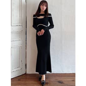 バイカラーマーメイドニットワンピース （ブラック）