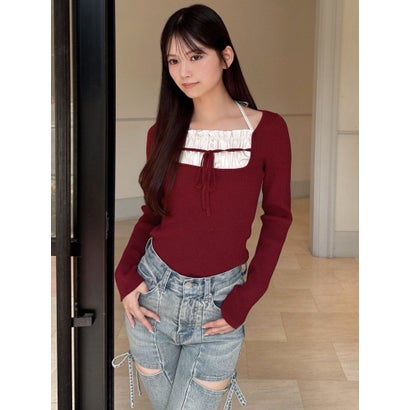 バストデザインニットトップス （グレー）｜詳細画像