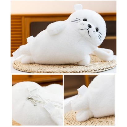 リアルスタイル REAL STYLE ボディバッグ ショルダーバッグ キッズ 子供 軽い 斜めがけ ポーチ 小物入れ おしゃれ 動物 アニマル アザラシ ぬいぐるみ かわいい （ホワイト）｜詳細画像