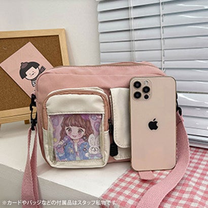 ショルダーバッグ バック レディース クリアポケット 透明 斜めがけ おしゃれ 推し活 ぬい 痛バッグ キーホルダー トレカ マスコット 写真 かわいい （ピンク B）｜詳細画像