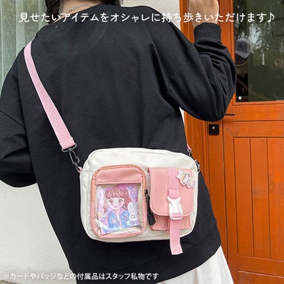 ショルダーバッグ バック レディース クリアポケット 透明 斜めがけ おしゃれ 推し活 ぬい 痛バッグ キーホルダー トレカ マスコット 写真 かわいい （ブラック A）｜詳細画像