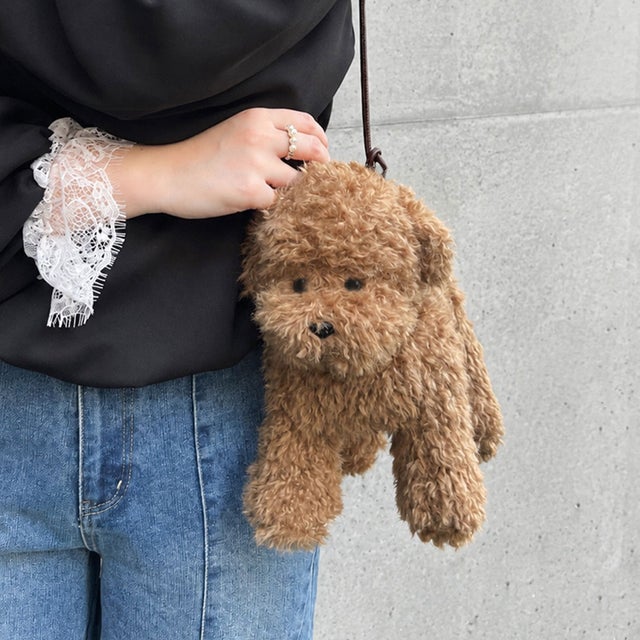 aristella ショルダーバッグ レディース 斜めがけ 小さめ 軽い キッズ ポーチ 小物入れ 動物 アニマル トイプードル ぬいぐるみ かわいい （ベージュ）