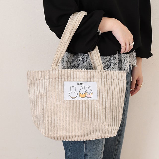 トートバッグ レディース a4 ミッフィー miffy キャラクター グッズ コーデュロイ 肩掛け 手提げ 軽い 軽量 マチ広 おしゃれ （ベージュ）
