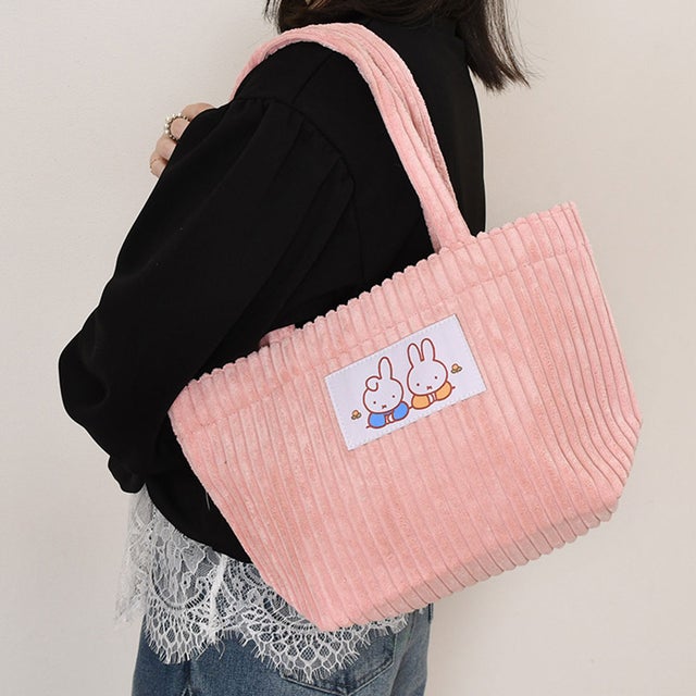 トートバッグ レディース a4 ミッフィー miffy キャラクター グッズ コーデュロイ 肩掛け 手提げ 軽い 軽量 マチ広 おしゃれ （ピンク）