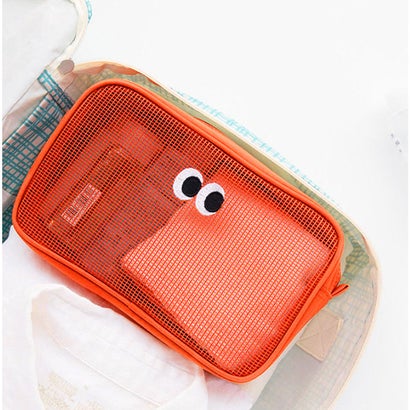 ポーチ 小物入れ レディース メンズ おしゃれ 韓国 コスメ メイク メッシュ 刺繍 化粧品 スクエア 横型 目玉 トラベル 旅行 夏 海 目玉 目玉デザイン （ピンク）｜詳細画像
