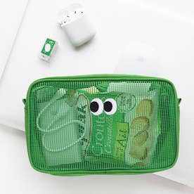 ポーチ 小物入れ レディース メンズ おしゃれ 韓国 コスメ メイク メッシュ 刺繍 化粧品 スクエア 横型 目玉 トラベル 旅行 夏 海 目玉 目玉デザイン （グリーン）