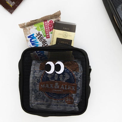 ポーチ 小物入れ レディース メンズ おしゃれ 韓国 コスメ メイク メッシュ 刺繍 化粧品 ミニ スクエア 目玉 トラベル 旅行 夏 海 目玉 目玉デザイン （ブラック）｜詳細画像