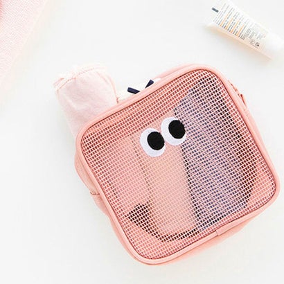 ポーチ 小物入れ レディース メンズ おしゃれ 韓国 コスメ メイク メッシュ 刺繍 化粧品 ミニ スクエア 目玉 トラベル 旅行 夏 海 目玉 目玉デザイン （ピンク）｜詳細画像