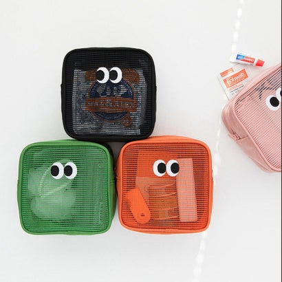 ポーチ 小物入れ レディース メンズ おしゃれ 韓国 コスメ メイク メッシュ 刺繍 化粧品 ミニ スクエア 目玉 トラベル 旅行 夏 海 目玉 目玉デザイン （ピンク）｜詳細画像