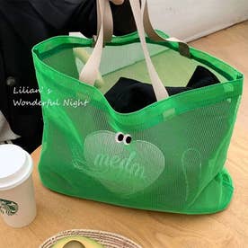 トートバッグ レディース メンズ メッシュ 大きめ A4 軽量 おしゃれ かわいい 夏 海 ビーチ プール 旅行 韓国 目玉 キッズ 子供 （グリーン）