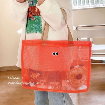 トートバッグ レディース メンズ メッシュ 大きめ A4 軽量 おしゃれ かわいい 夏 海 ビーチ プール 旅行 韓国 目玉 キッズ 子供 （チャコール）｜詳細画像