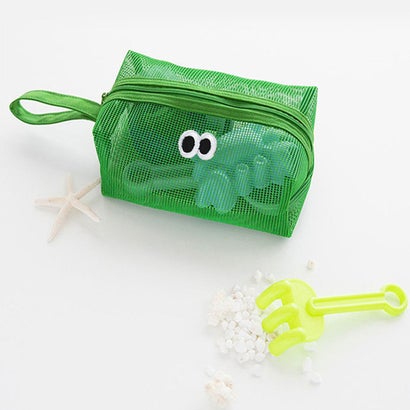 ポーチ 小物入れ レディース メンズ おしゃれ 韓国 コスメ メイク メッシュ 刺繍 化粧品 スクエア 横型 目玉 トラベル 旅行 収納 雑貨 目玉 目玉デザイン （グリーン）｜詳細画像