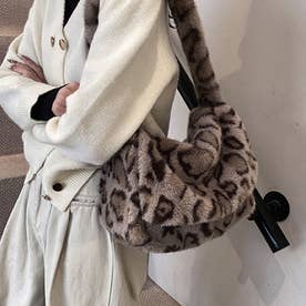 ショルダーバッグ レディース B5 軽い 軽量 フェイクファー レオパード マチ広 手提げ おしゃれ 上品 結婚式 旅行 ヒョウ柄バッグ （グレー）
